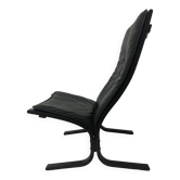 Fauteuil lounge en cuir noir au design Mid-Century par Ingmar Relling pour Westnof