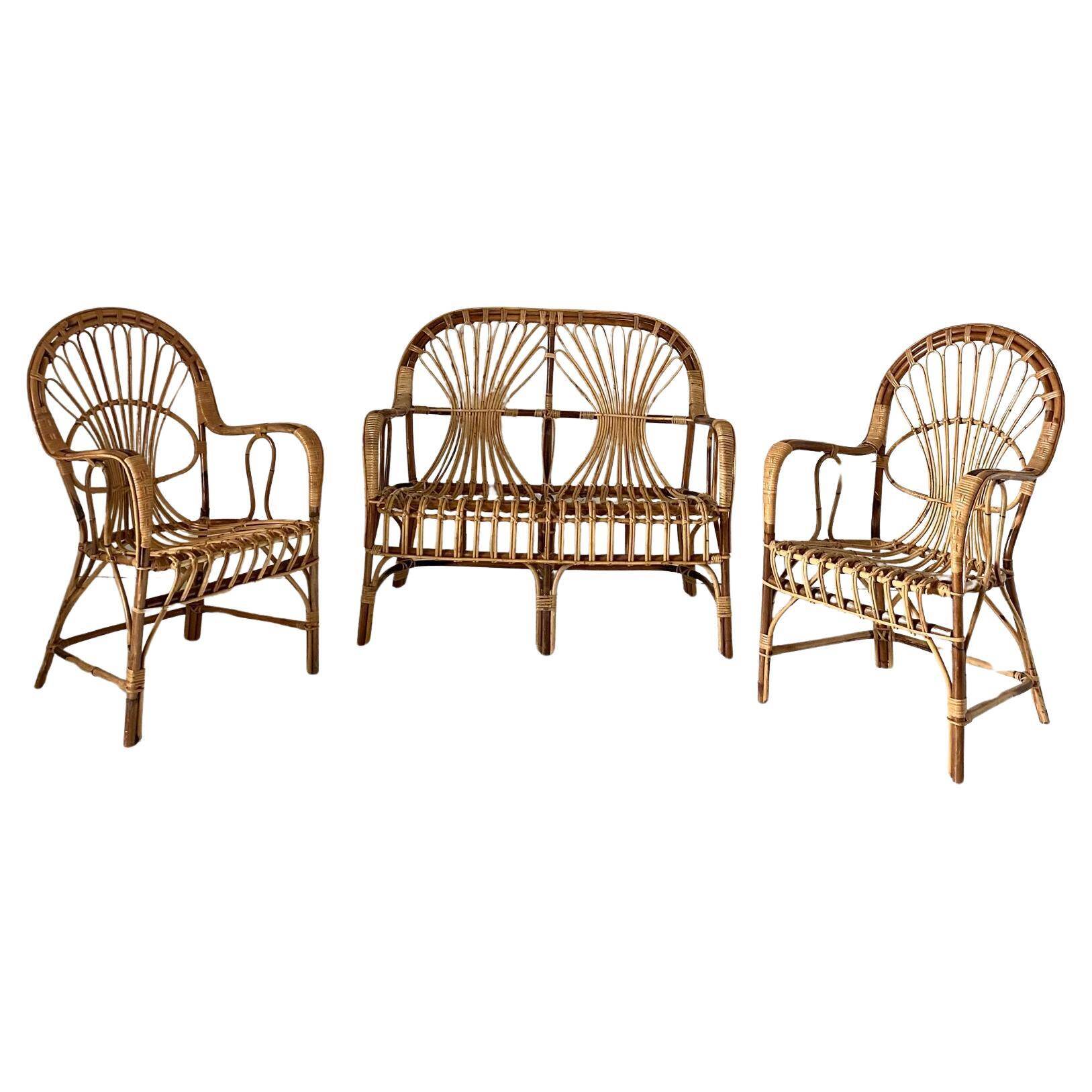 1960s italian rattan garden set