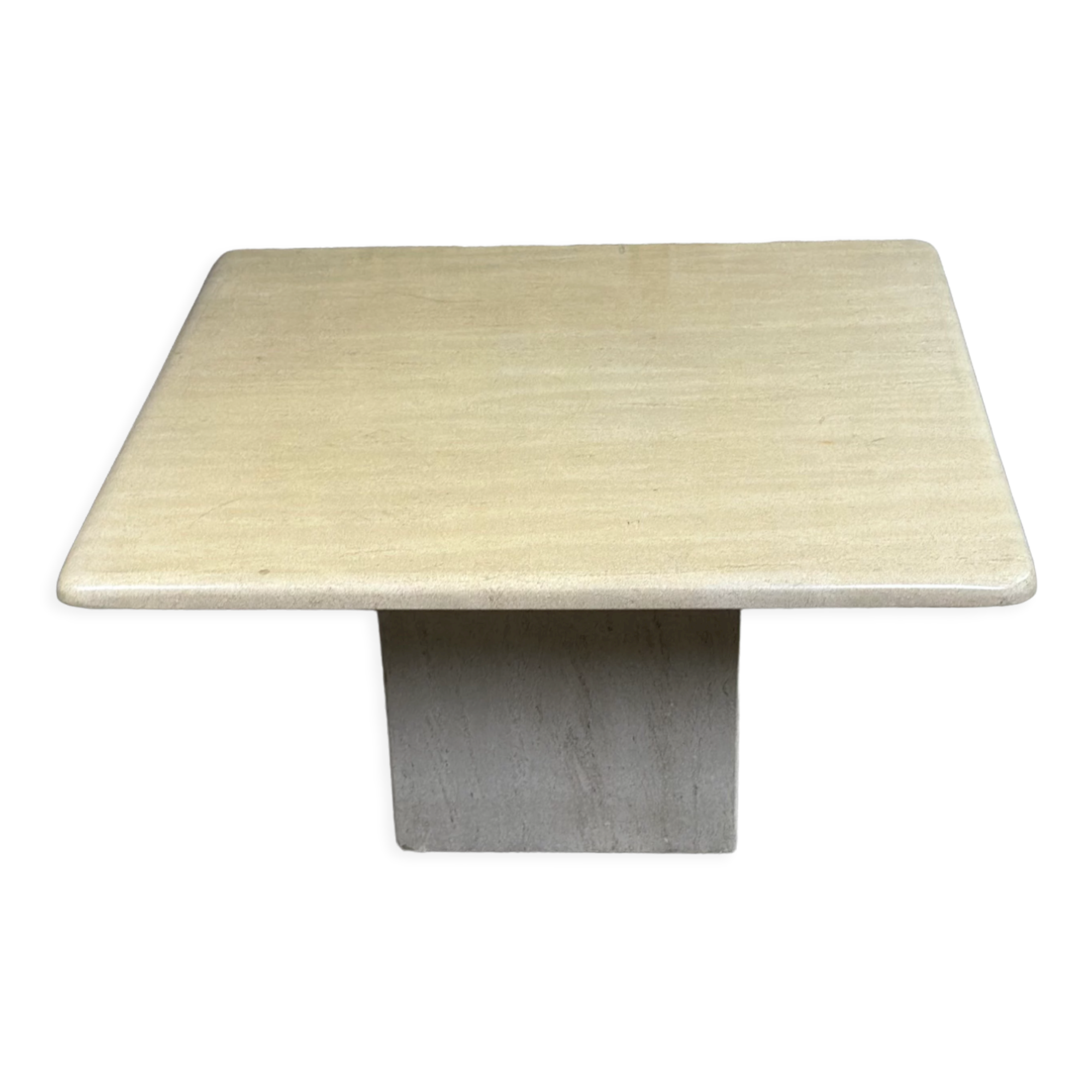 Table basse carrée vintage en travertin italie 1980