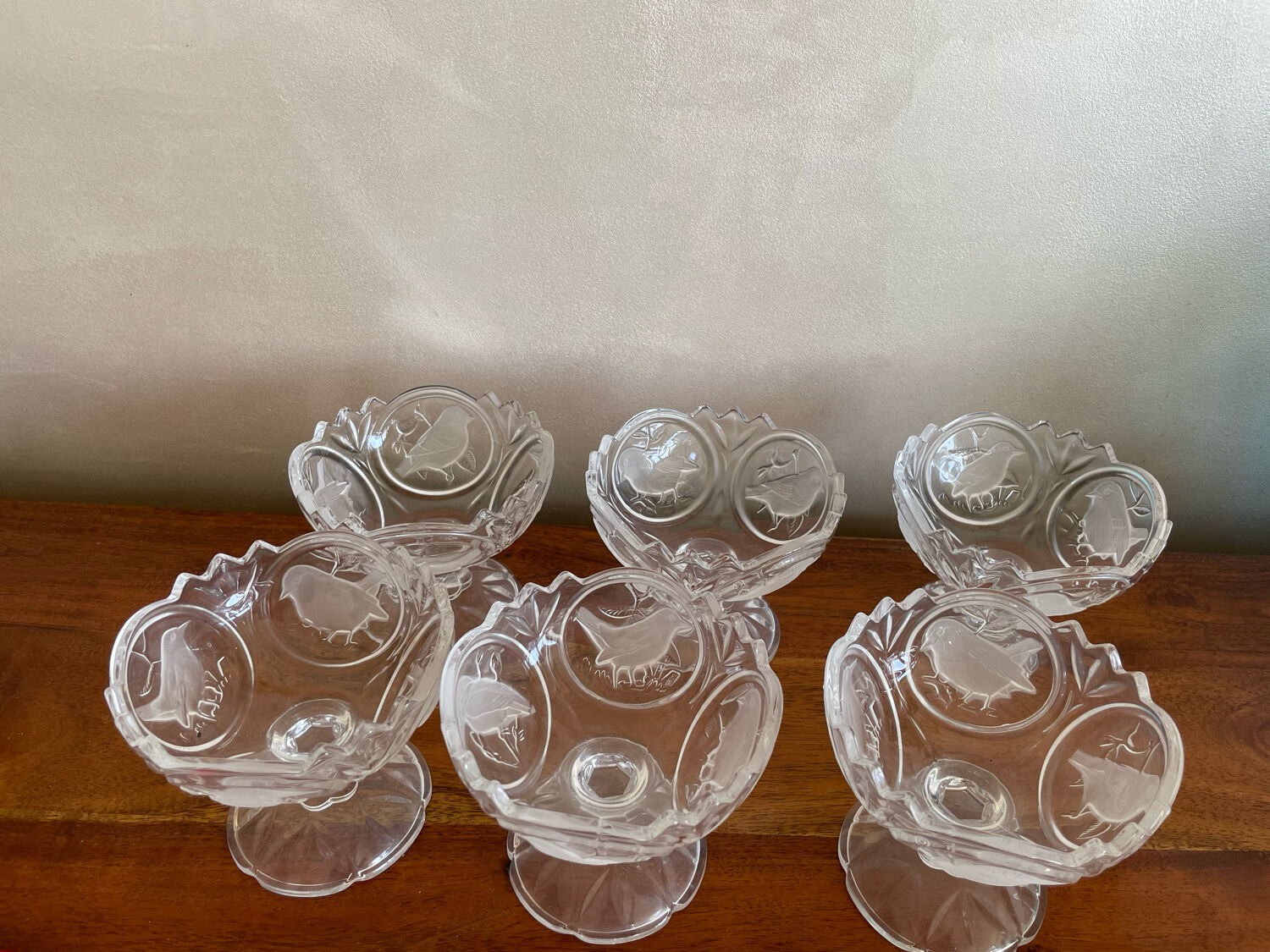 6 crystal bird cups