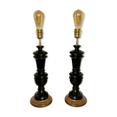 2 pieds de lampe bois et noir