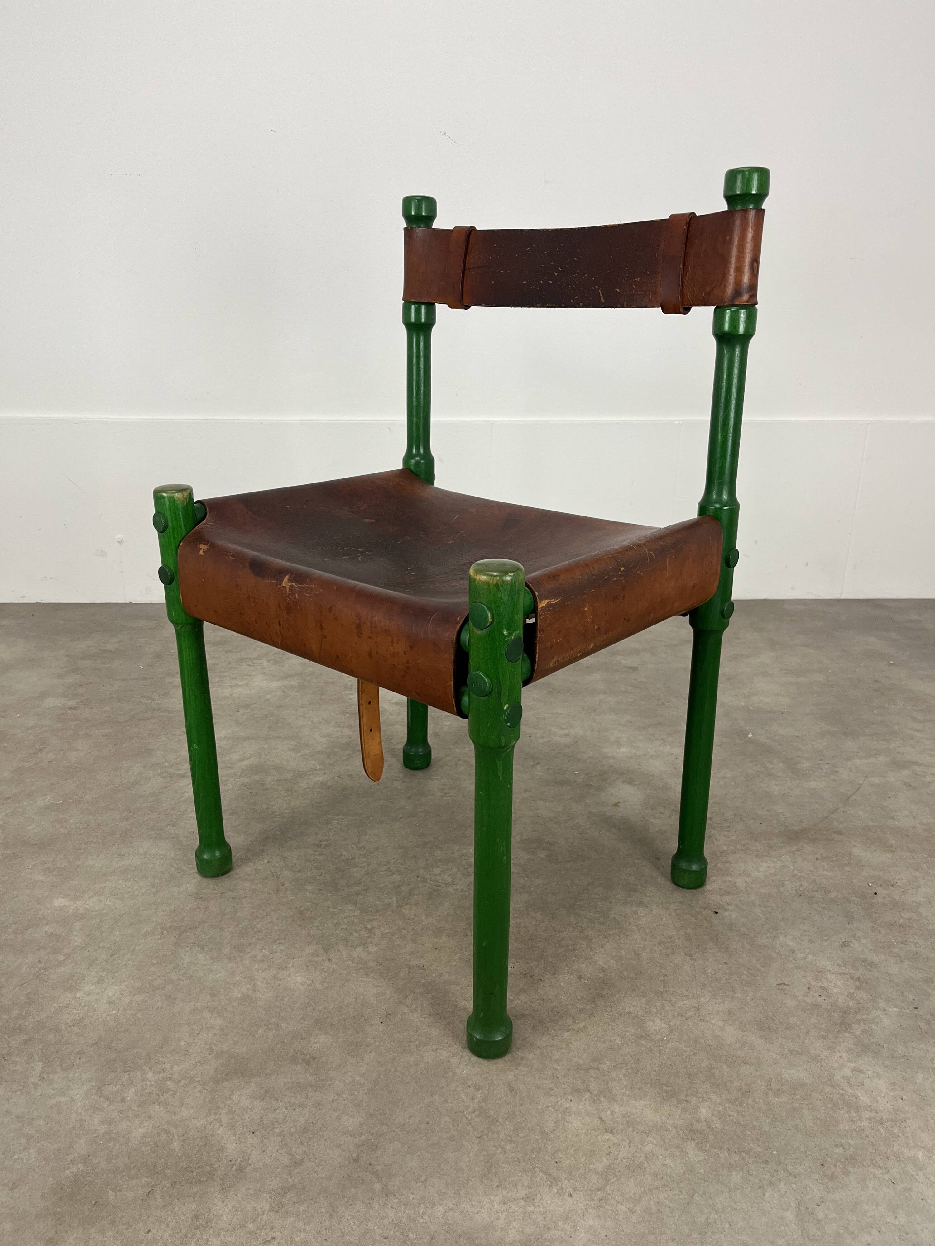 Stretched leather safari chair, 60s Jungle Chic style