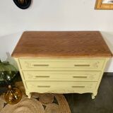 Commode vintage 3 tiroirs relooké beige vert et bois