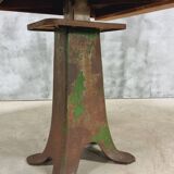 Antique oak dining table on cast iron base 93 x 123 cm