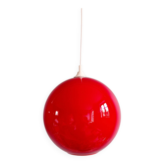 Large vintage pendant lamp in red opaline, 1970s