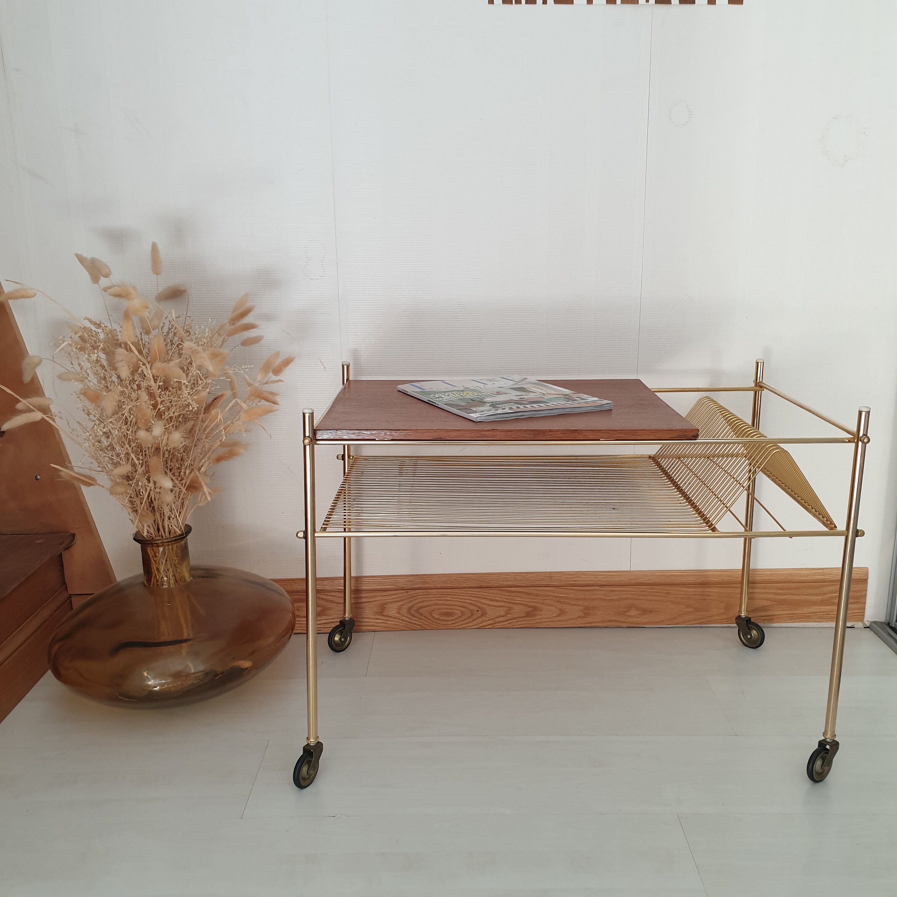 Desserte vintage vinyles laiton