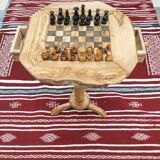 Table d'échecs avec tiroirs fait main en bois d'olivier
