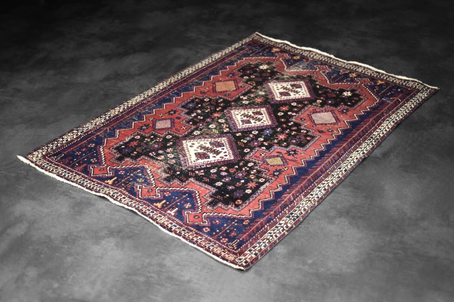 Handwoven Afshar oriental rug, Middle East, 1950s