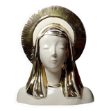 Bust of the Virgin with halo, glazed ceramic, vintage/antique craftsmanship
