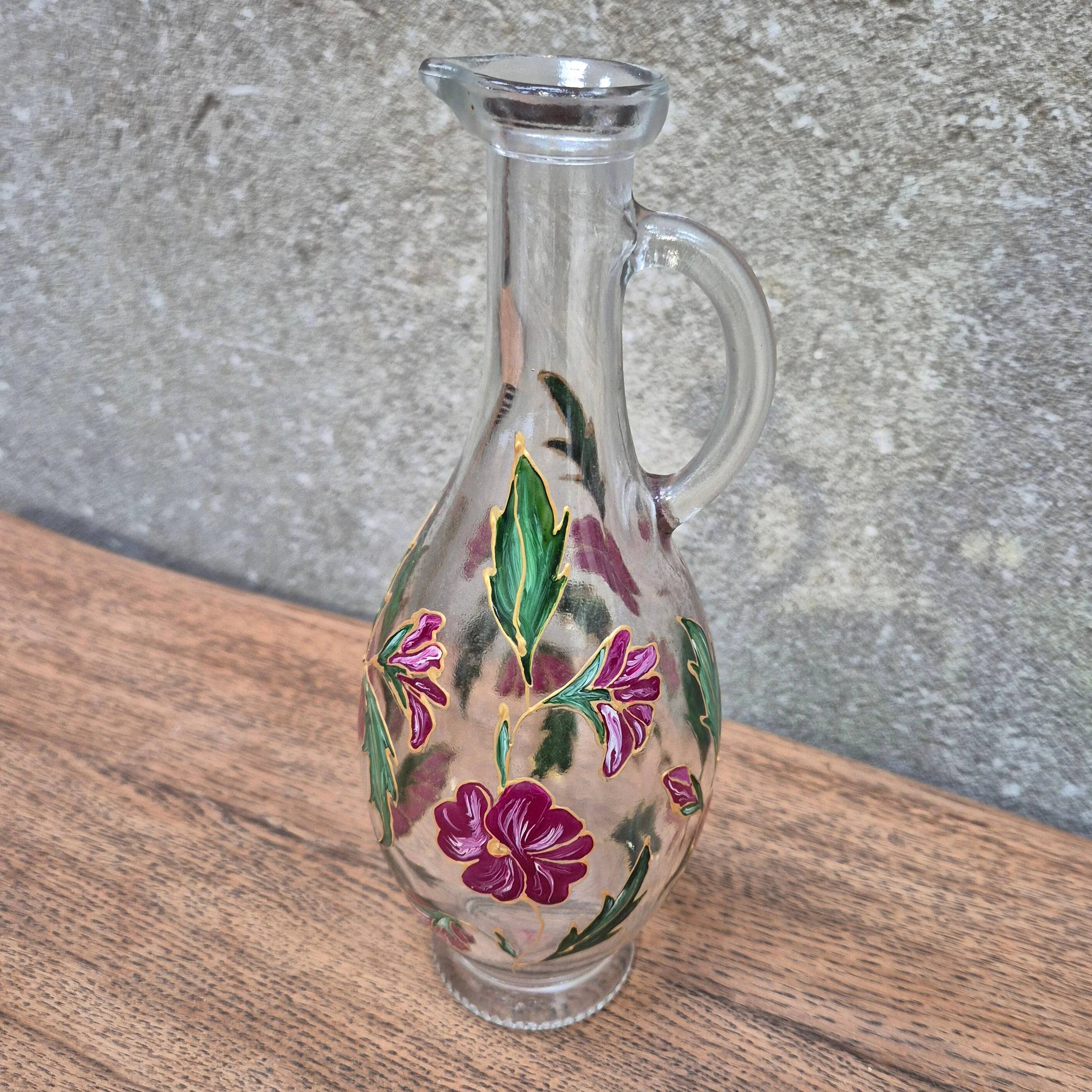Painted glass carafe with flowers