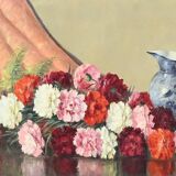 Grande Huile sur Toile « Bouquet de Pivoines » de P. Dolzan – 1930