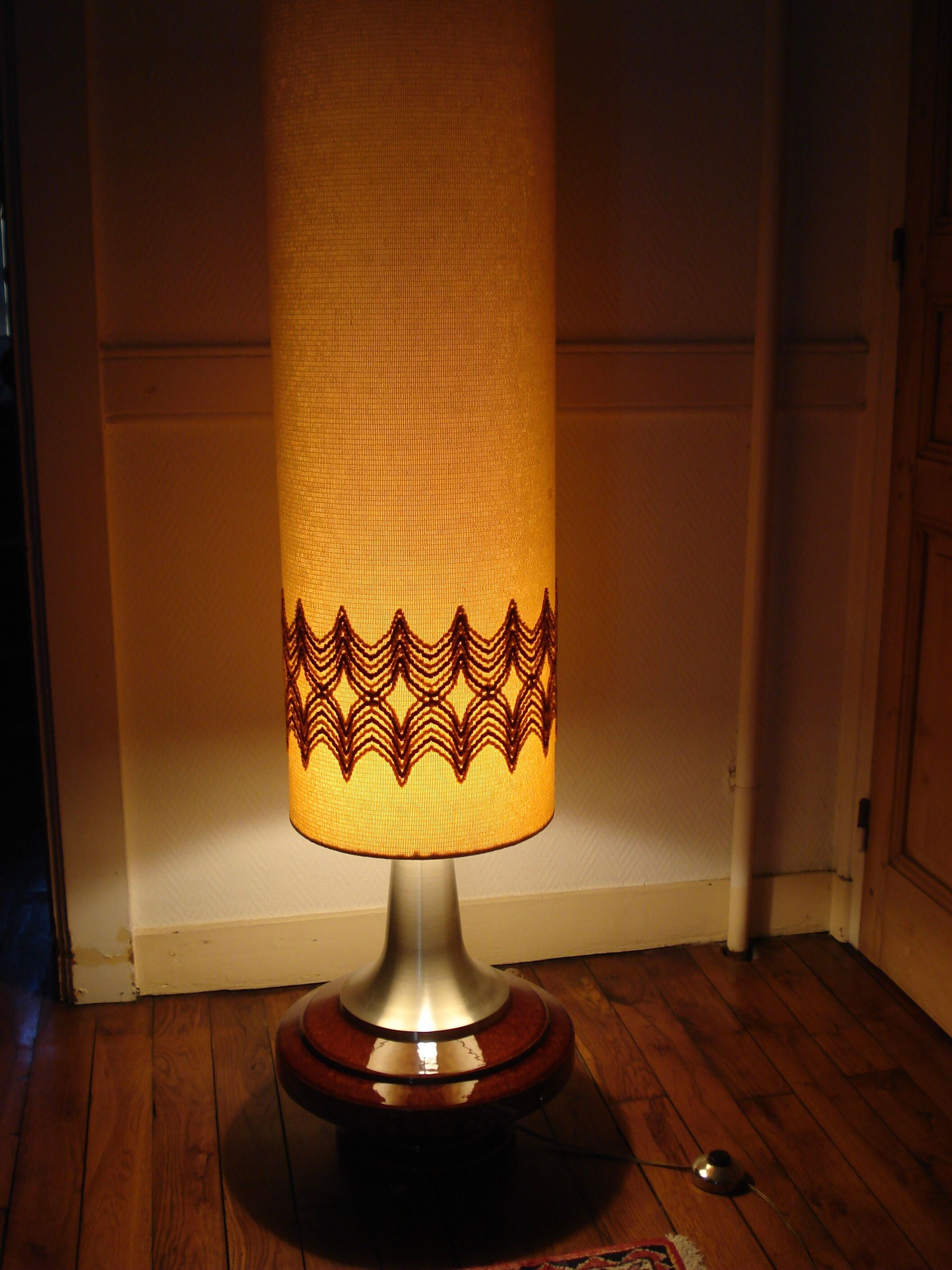 Floor lamp base ceramic ball vintage and aluminum brush 1970