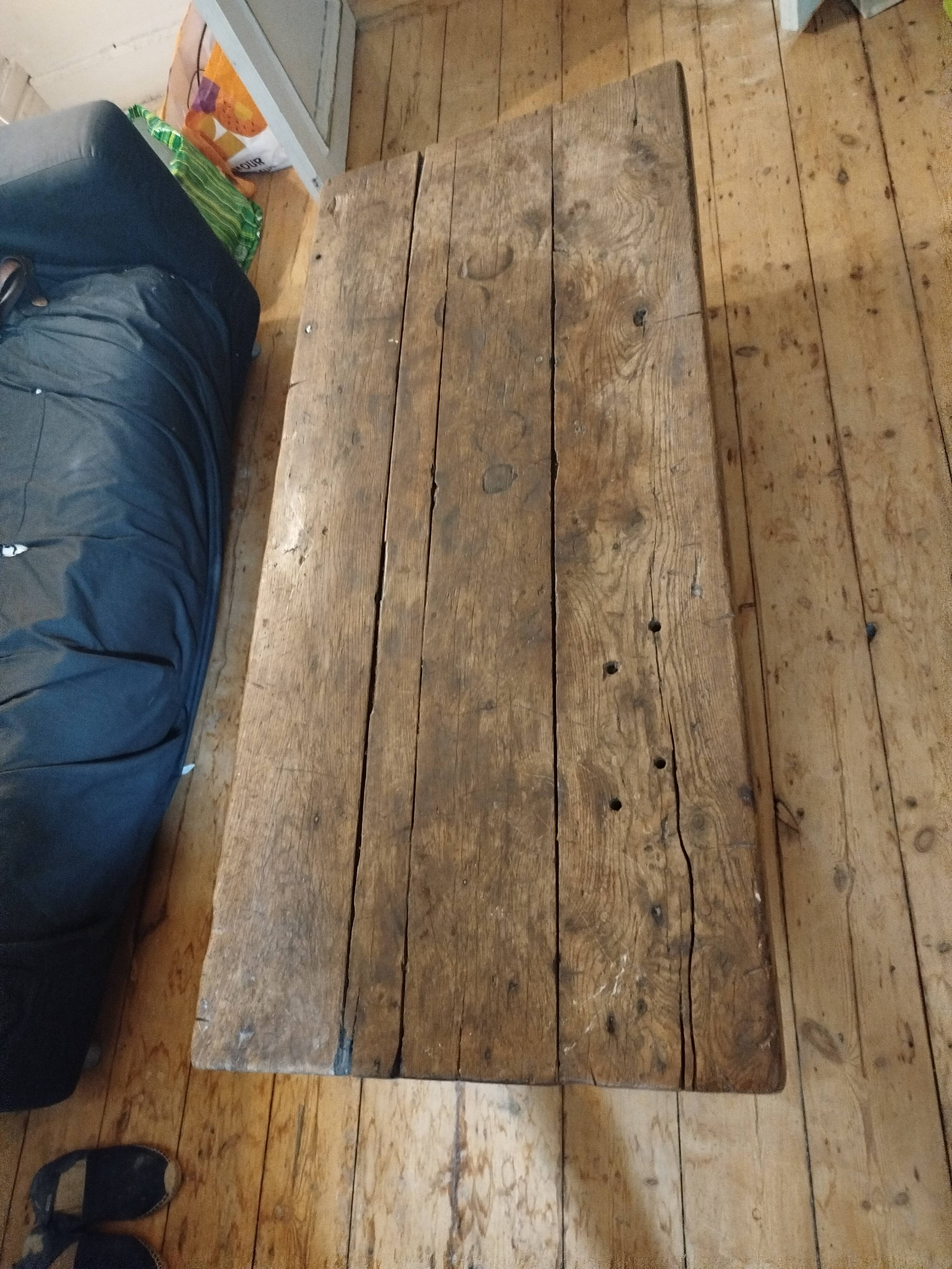 rustic coffee table, workshop style