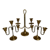 Trio de chandeliers bougeoirs en laiton pieds tulipes