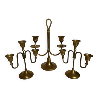 Trio of brass candlesticks with tulip bases