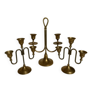 Trio of brass candlesticks with tulip bases