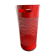 Vintage red umbrella holder in 80s perforated sheet metal or Italy trash can