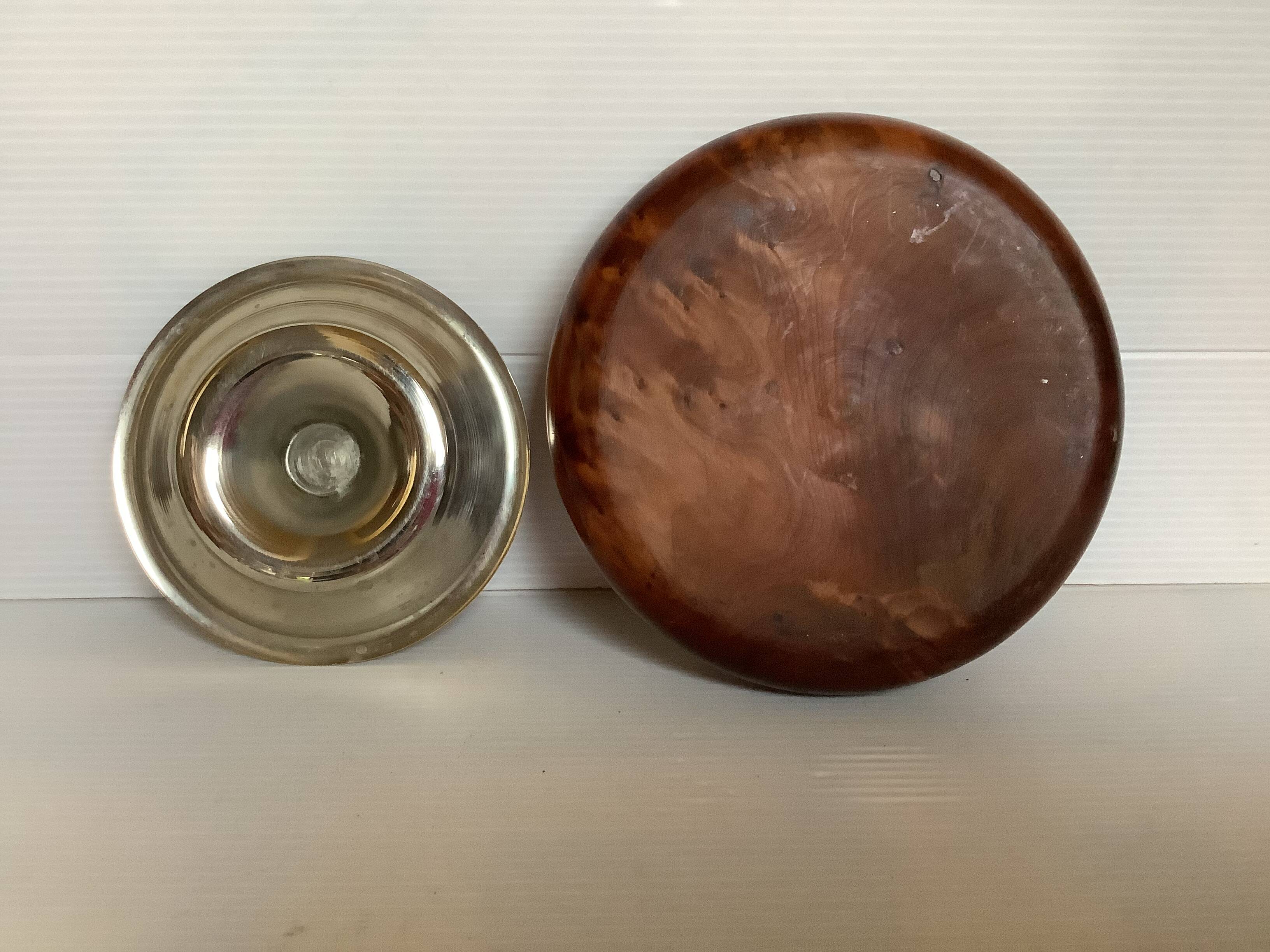 Metal elm burl wood ashtray