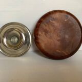 Metal elm burl wood ashtray