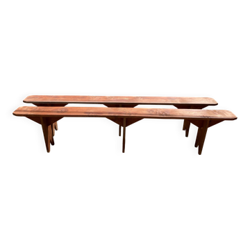 Paire de banc de ferme en bois massif 250cm pour table de ferme rustique
