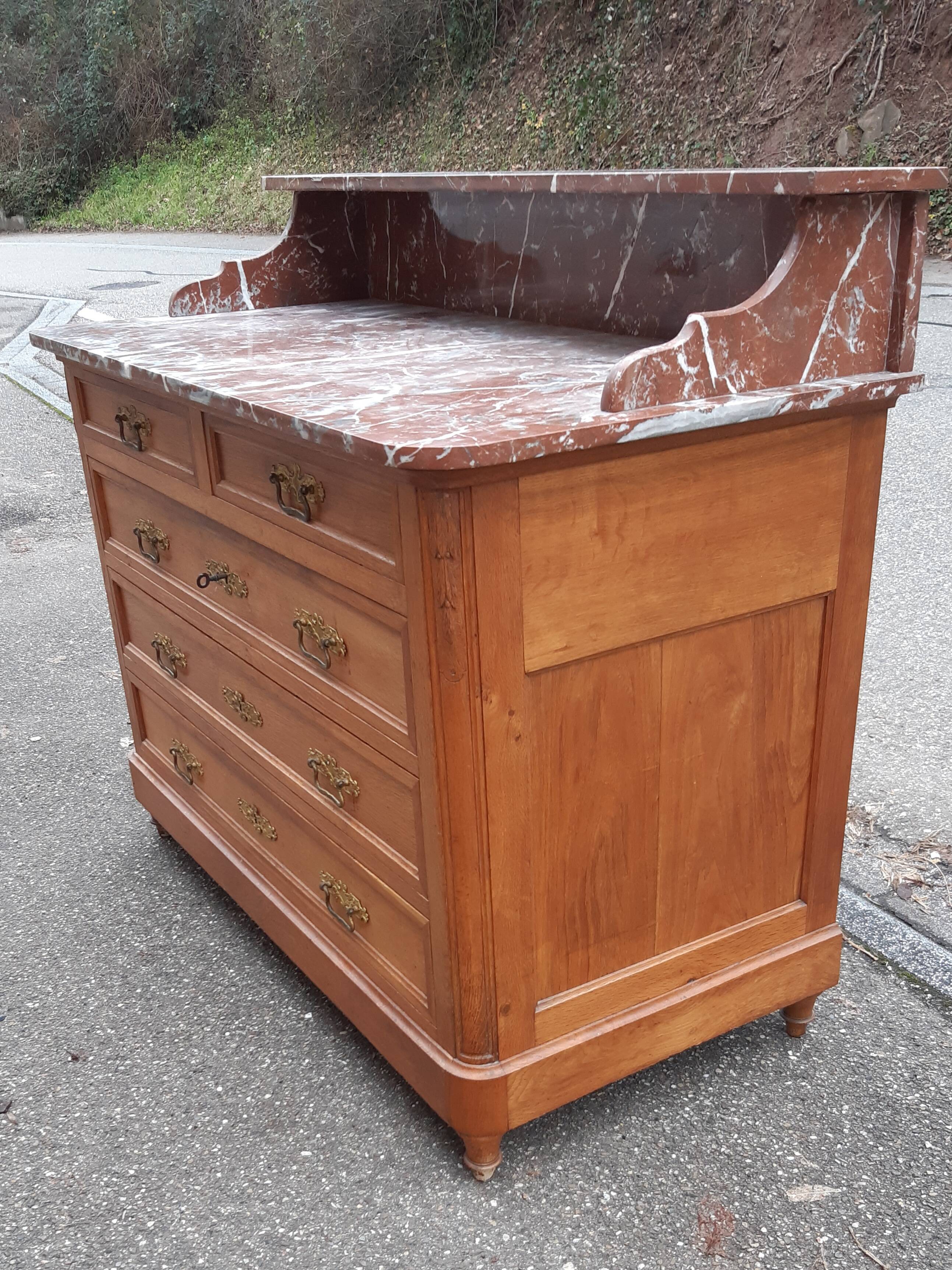 Oak and marble chest of drawers
