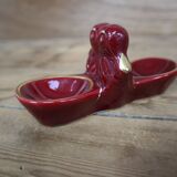 2 Vintage salt cellars in burgundy glazed ceramic slip with gold edging