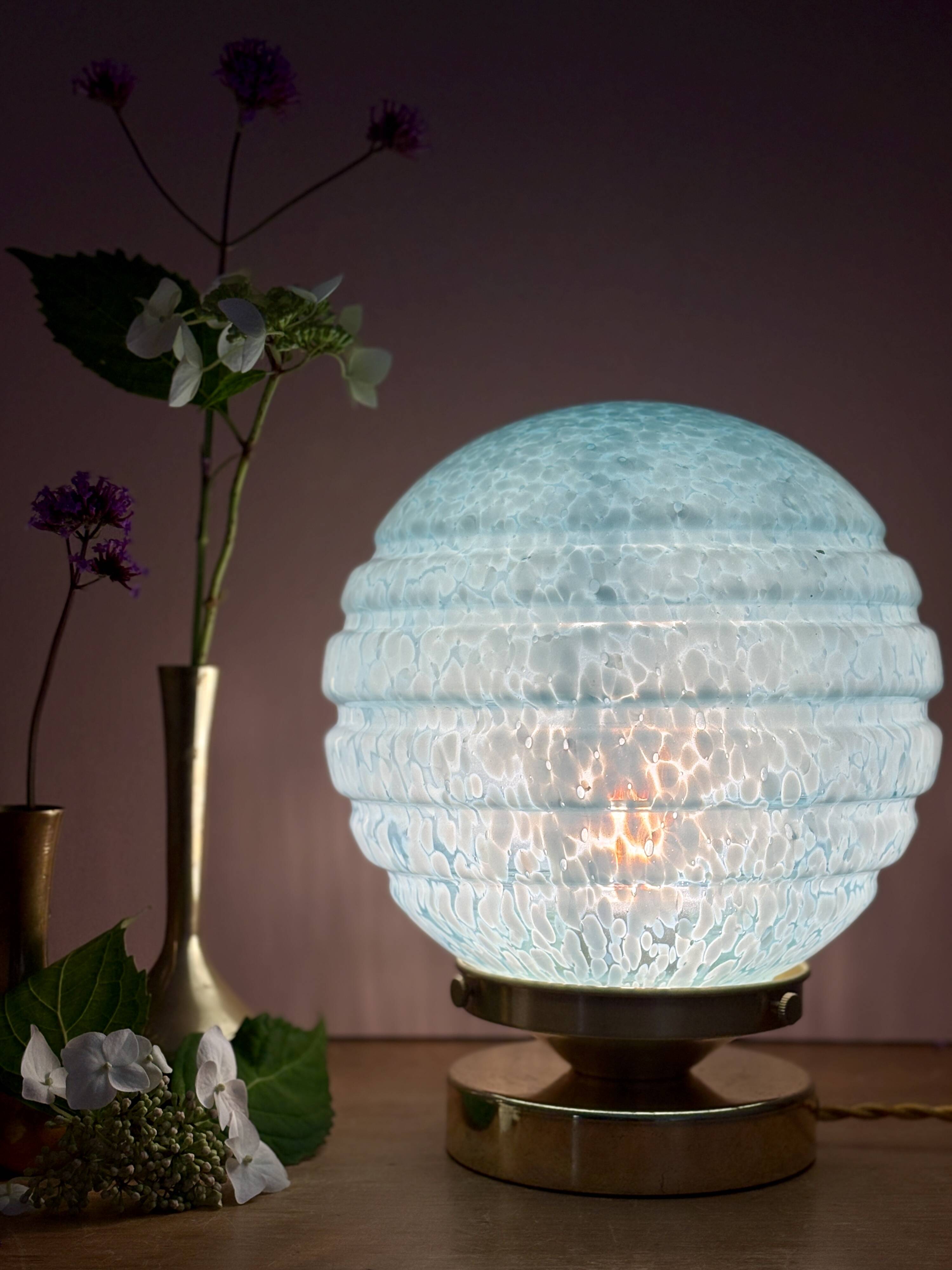 Vintage blue glass globe table lamp from Clichy