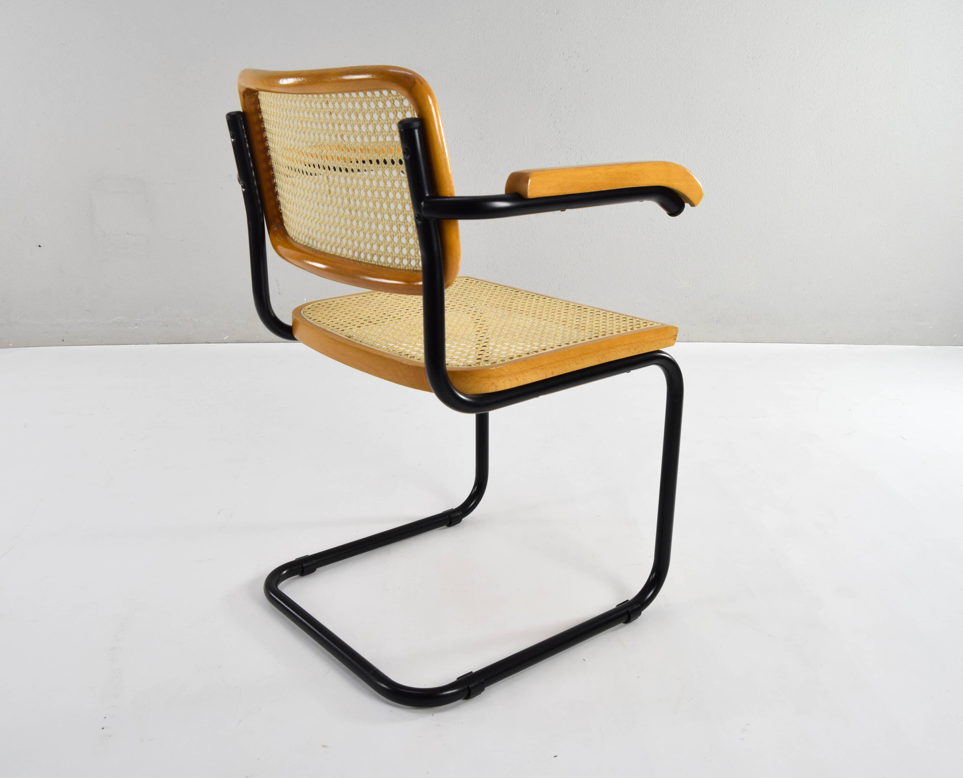 Mid Century Modern B64 Black and Beech Marcel Breuer Cesca Chair Italy 70s