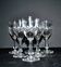 Saint-Louis set of 6 stemmed crystal glasses with palmette design, circa 1900, H11.5