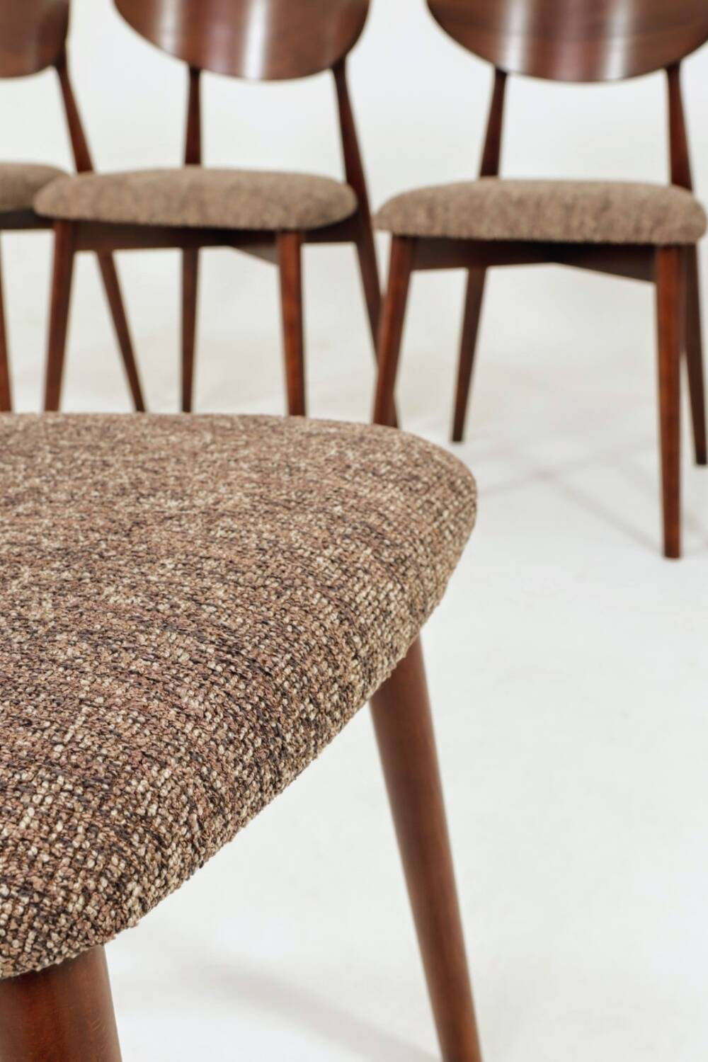 Scandinavian dining chairs in mocha brown, set of 6.