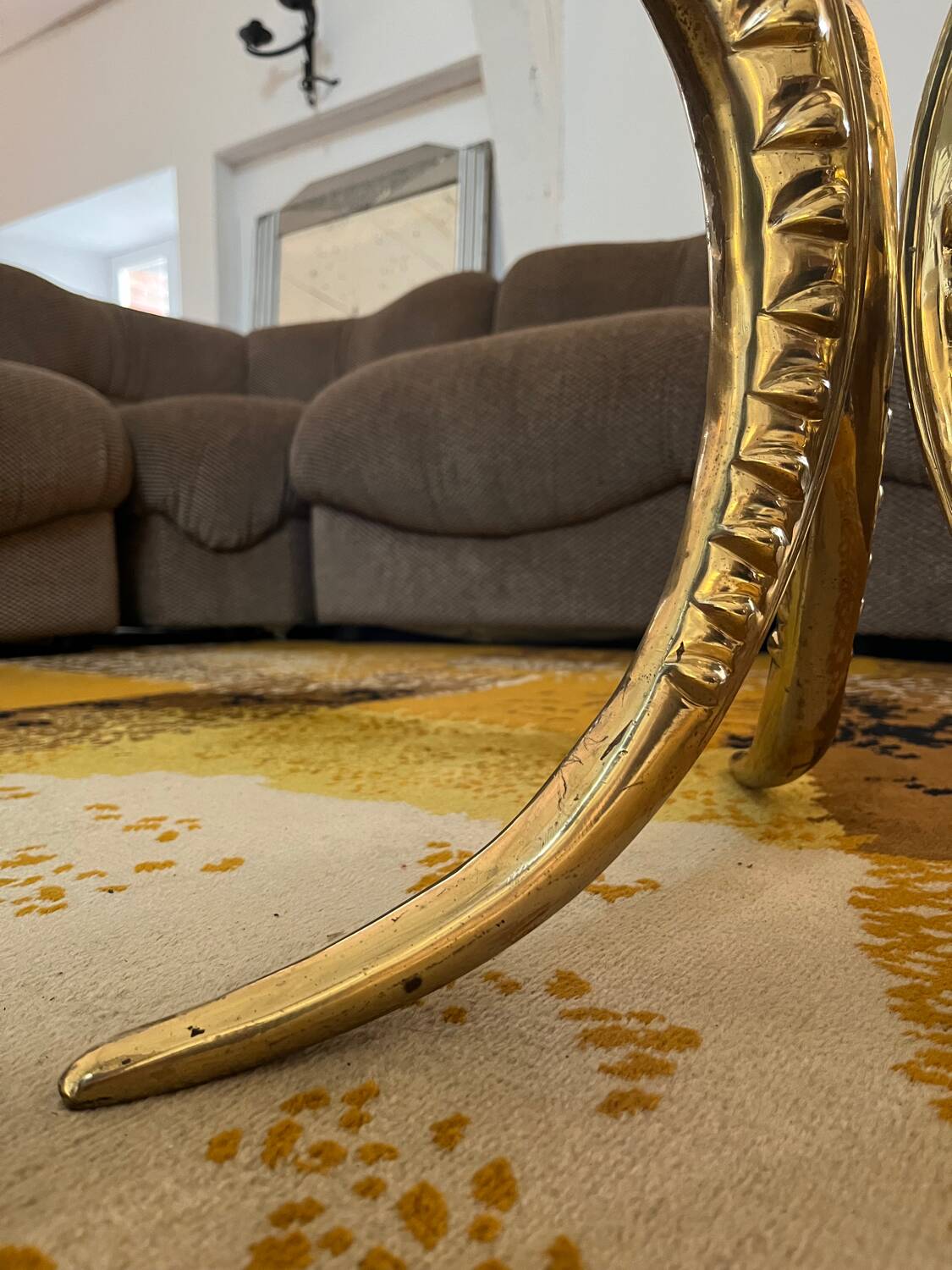 70's side table in brass and glass