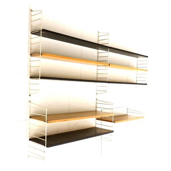Étagère murale vintage / système mural par Nisse Strinning pour String AB – Suède, fabriqué dans les années 60