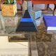 Pyramid shaped stacked ceramic ashtrays / centerpiece Amalgames France 1980
