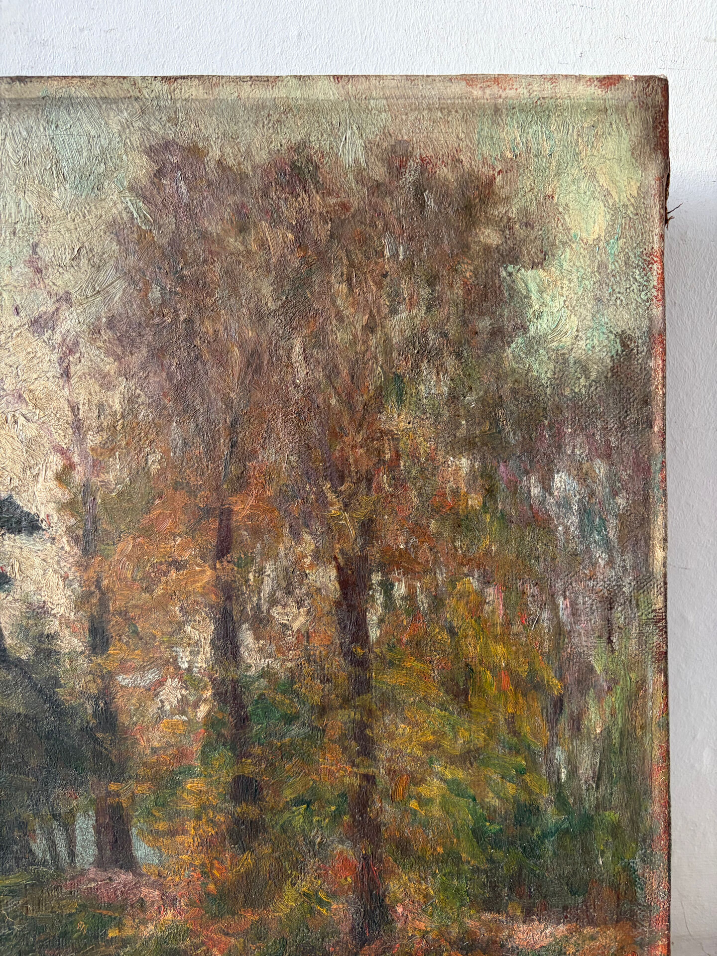 Huile sur toile  "Rivière dans les bois"
