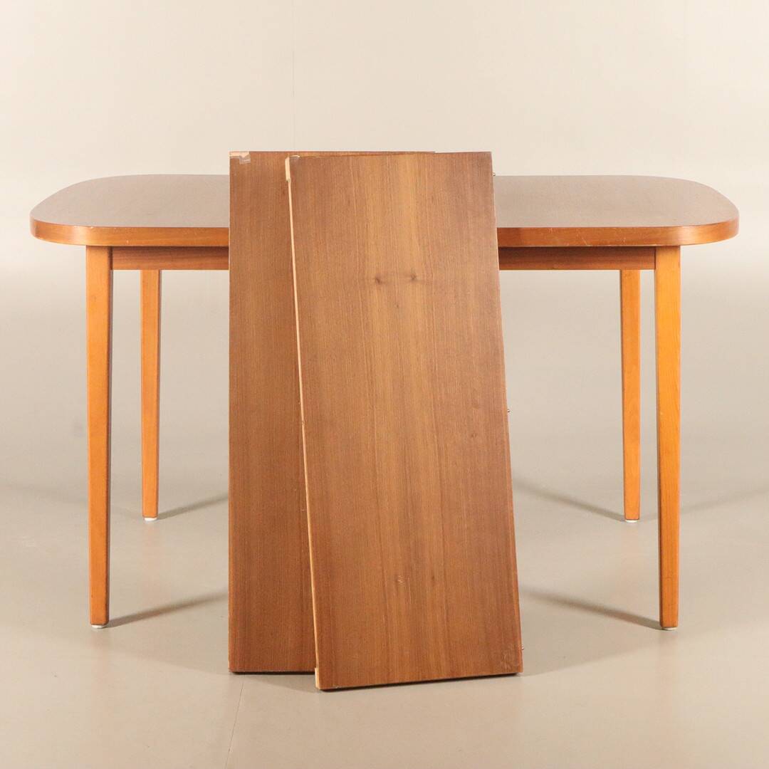 Vintage teak dining table with 2 extensions 1960 suede