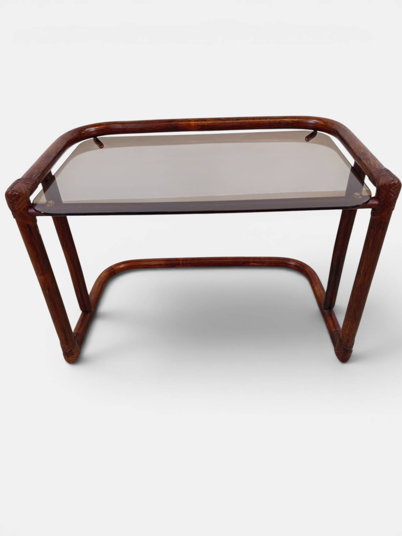 Vintage nesting tables in rattan and smoked glass by Flecht-Atelier Schütz.