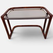 Vintage nesting tables in rattan and smoked glass by Flecht-Atelier Schütz.