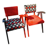 Paire de fauteuils vintage relookés – Rouge & Noir, pièce unique