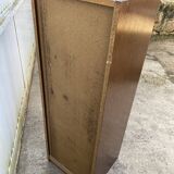 1970 oak office storage cabinet with curtains.