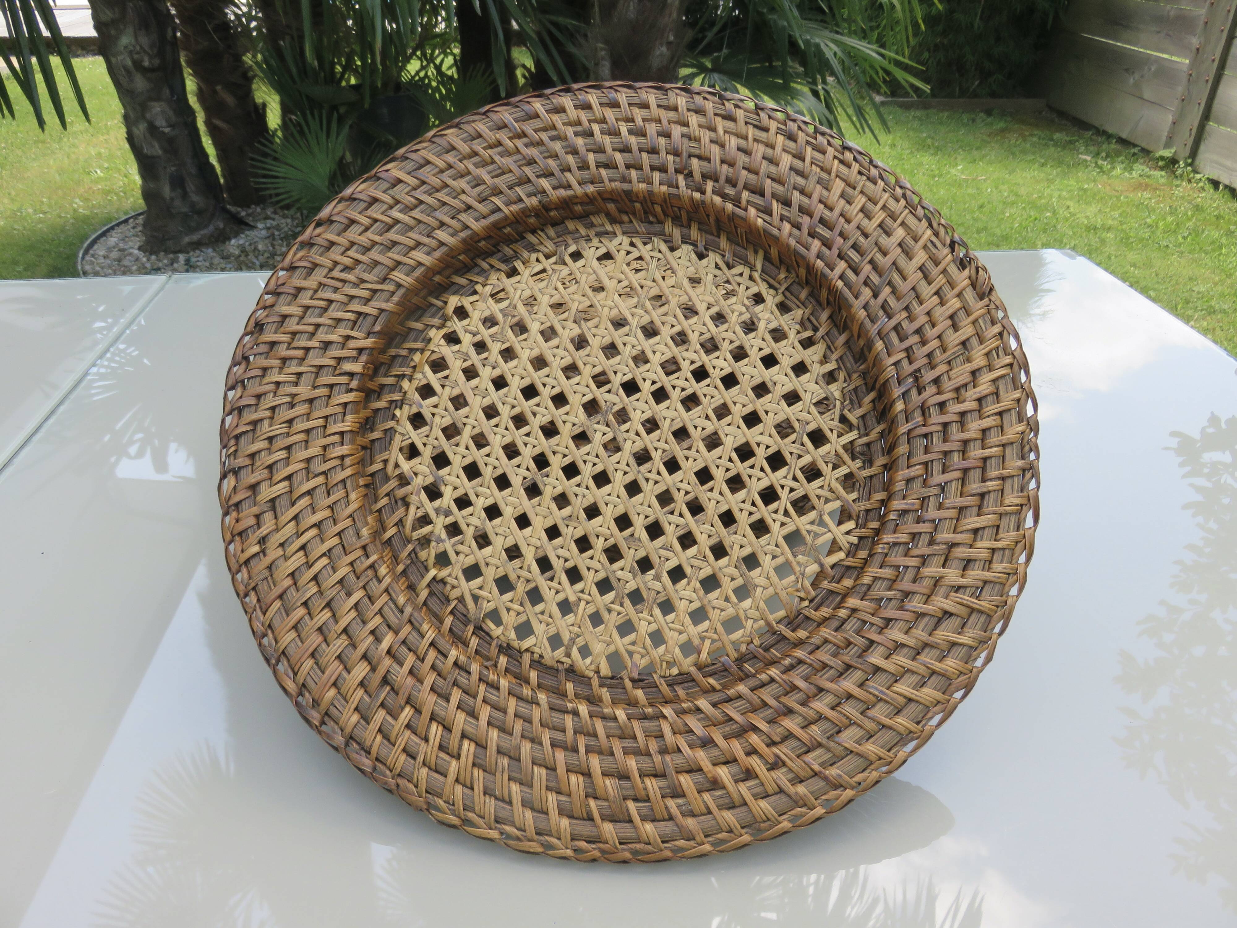 Set of 6 rattan and cane trays, 1970