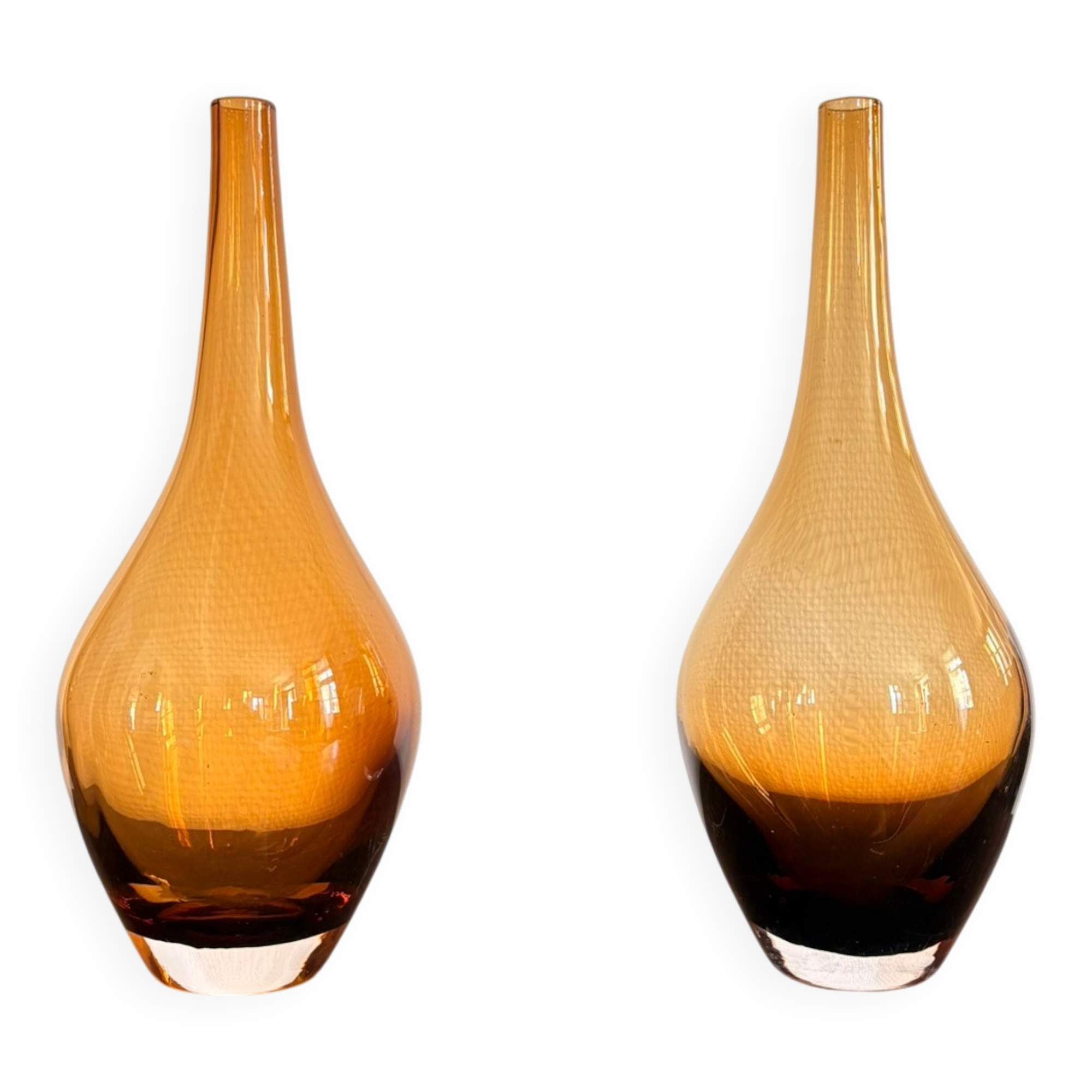 Vintage Pair of Vase Soliflore Blown Moulded Glass Mid Century Holmegaard