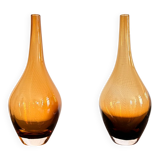 Vintage Pair of Vase Soliflore Blown Moulded Glass Mid Century Holmegaard