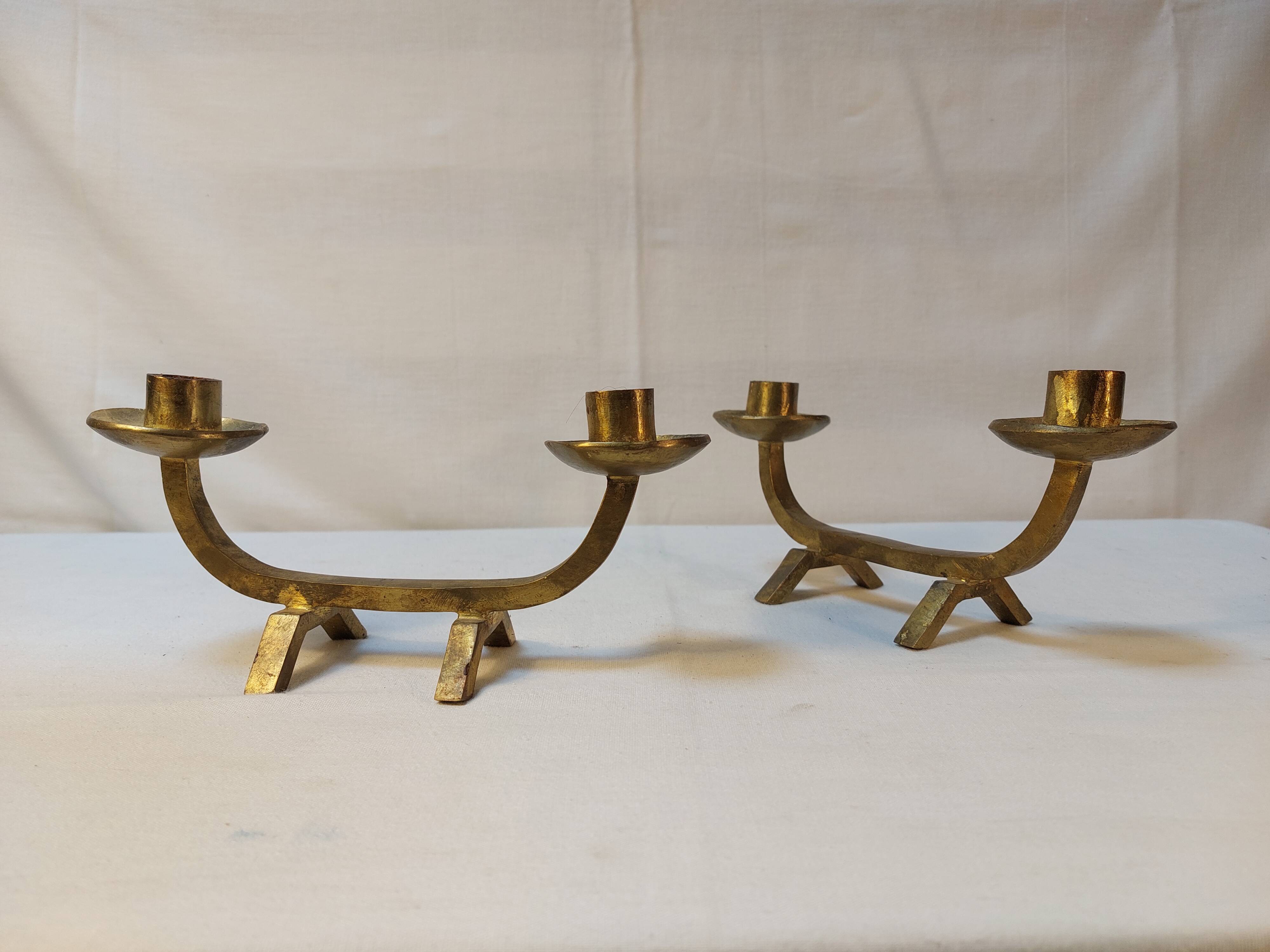 Pair of brutalist candlesticks in solid brass - 1960s