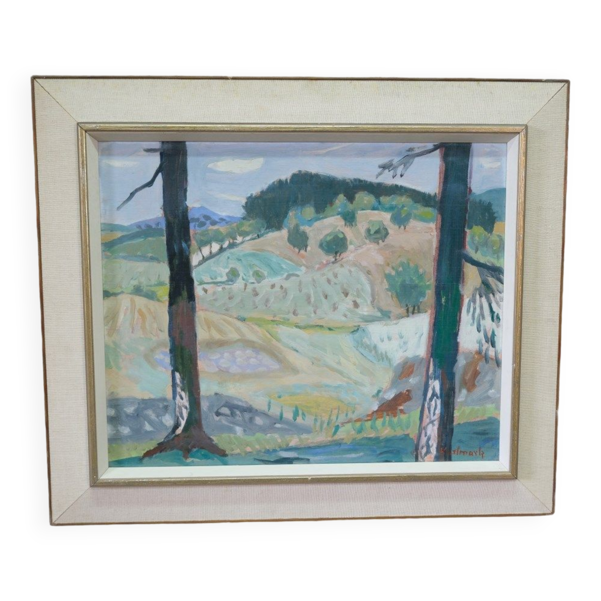 Gerhard Karlmark, Modern Landscape, 1960s, Oil on Panel, Framed