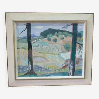 Gerhard Karlmark, Modern Landscape, 1960s, Oil on Panel, Framed