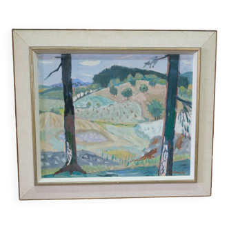 Gerhard Karlmark, Paysage moderne, années 1960, huile sur panneau, encadré