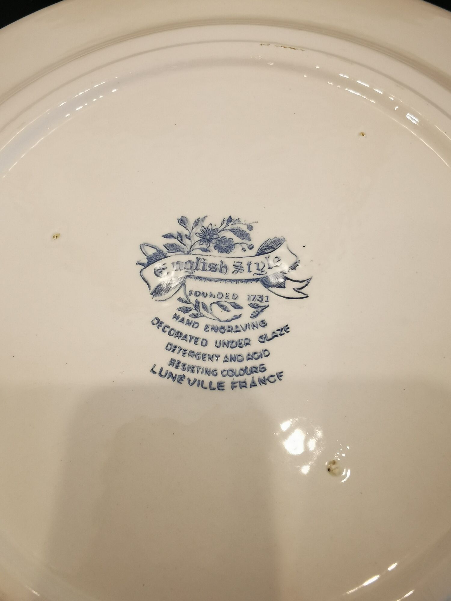 Set of 6 flat plates english style Lunéville verte