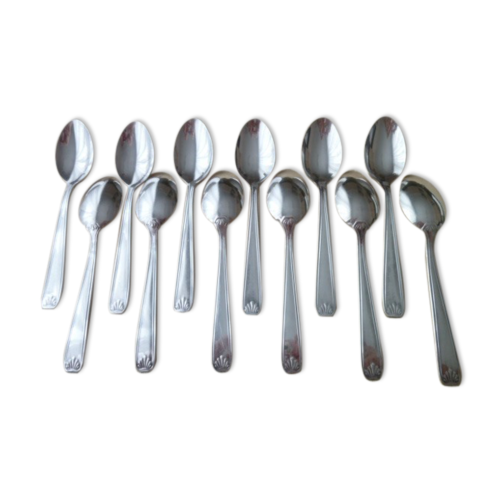 12 Cuillères à moka en métal argenté coffret J.Piery Marseille XX siècle