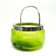 Sugar bowl, Art Nouveau, green glass, silver-plated brass, Sweden, early 20th century