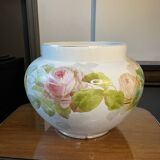 Large Verbanum Stone Laveno cache-pot, floral decoration "Roses" in earthenware ceramic, ca 1900